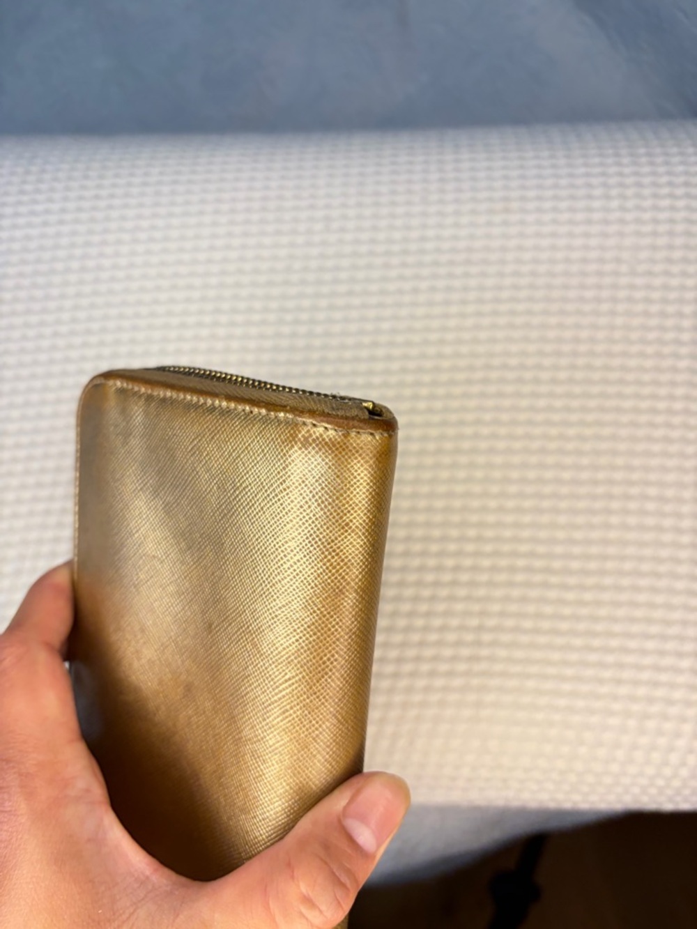 Prada Metallic Gold Saffiano Zip Wallet - Picture 11 of 12